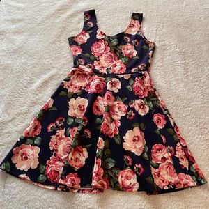 Navy dress with pink flowers